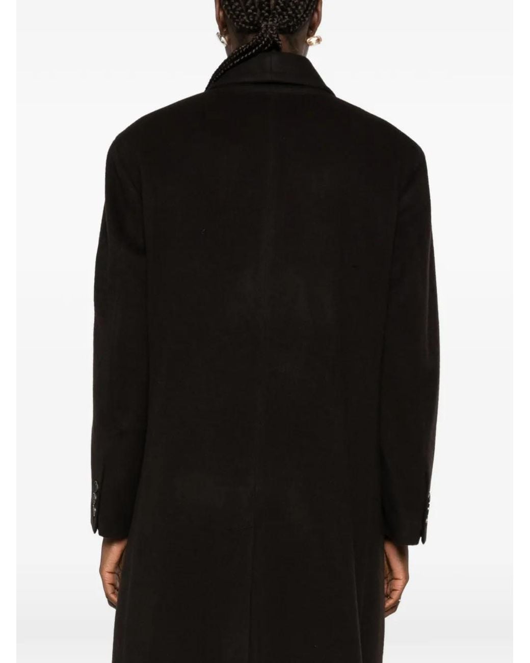 Low Classic Black Double-Breasted Shawl-Collar Coat