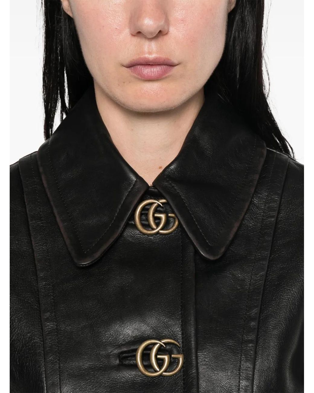 Veste En Cuir À Effet Usé Gucci en coloris Black