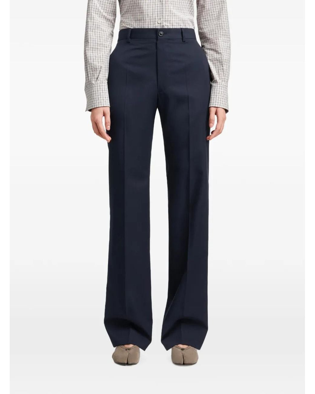 Maison Margiela Blue Pleated Wool Tailored Trousers