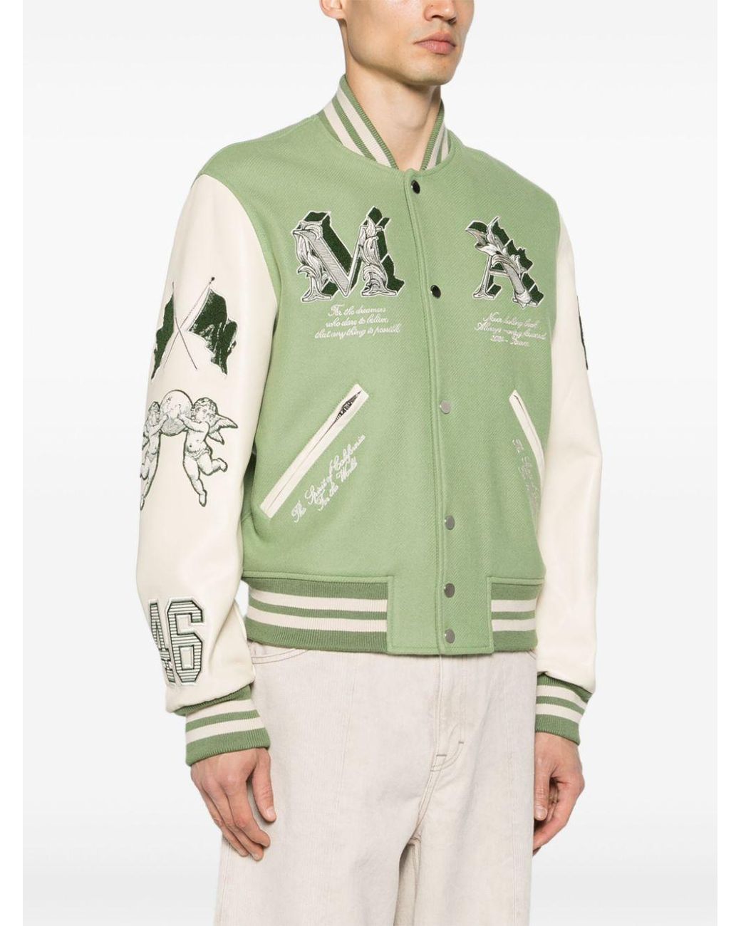 Amiri Ma Angel Embellished Melton Wool-blend Twill And Leather