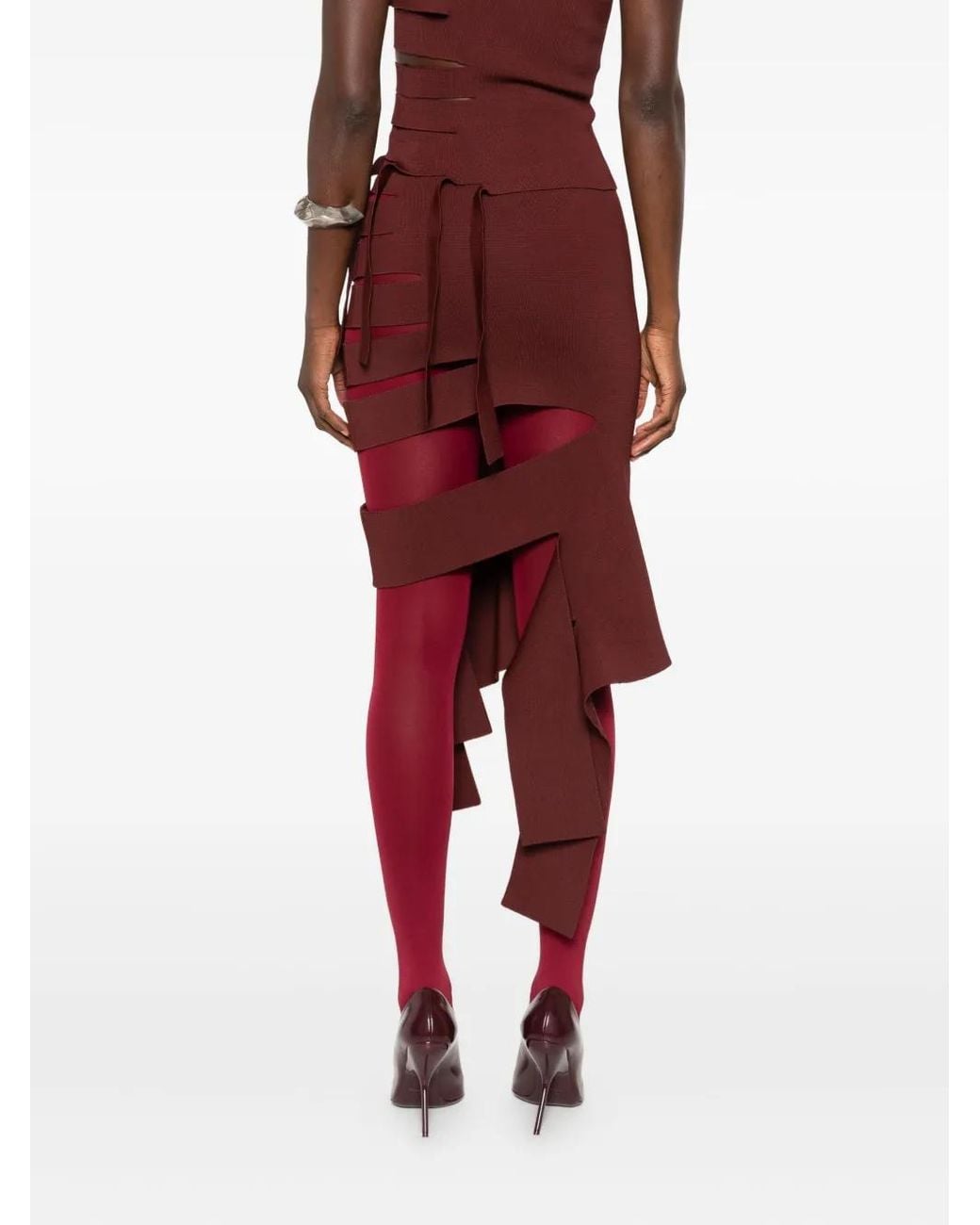 Mugler Red Cut-Out Asymmetric Skirt