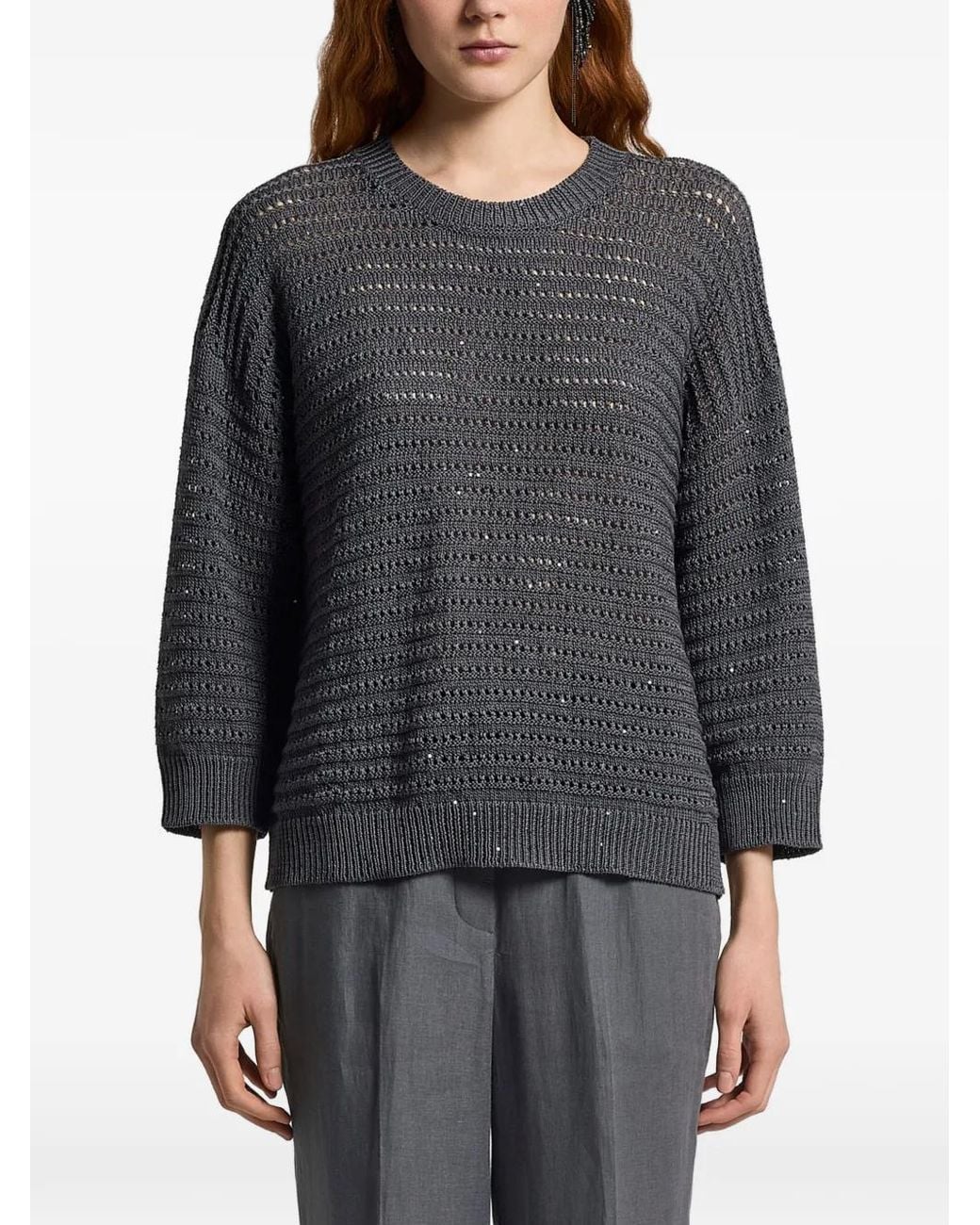 Peserico Gray Open Knit Crew Neck Jumper