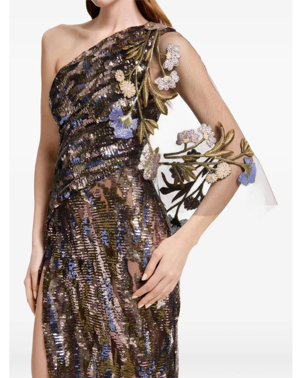 Elie Saab White Sequin-Embellished One-Shoulder Maxi Dress