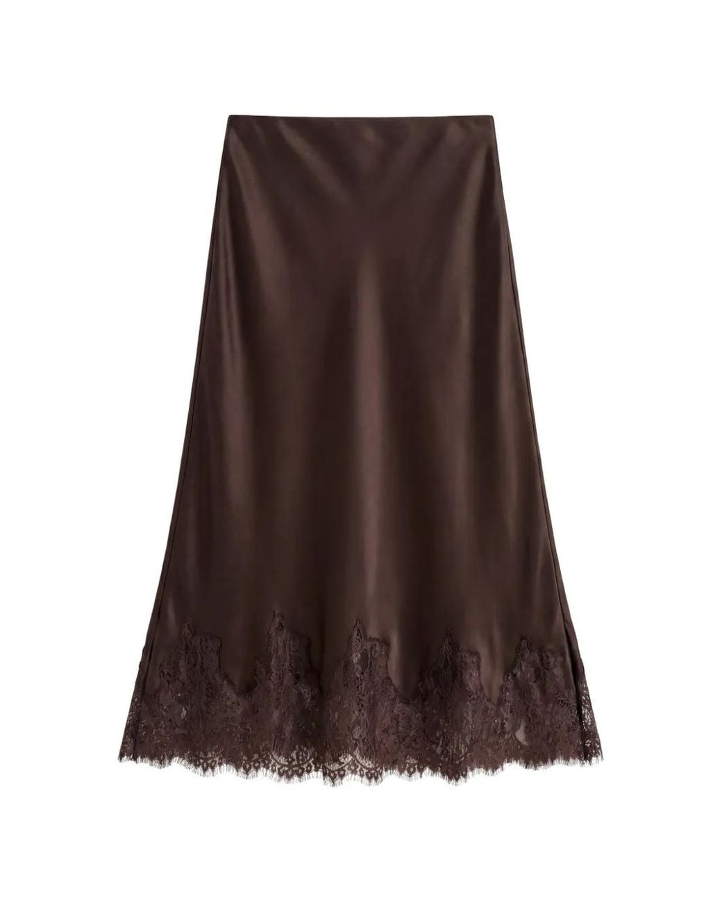 Reformation Brown Carolina Lace-Trim Midi Skirt