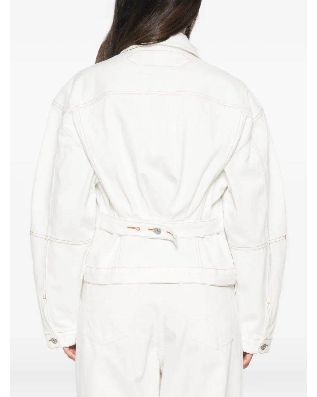 Jacquemus White Veste En Jean À Coutures Contrastantes