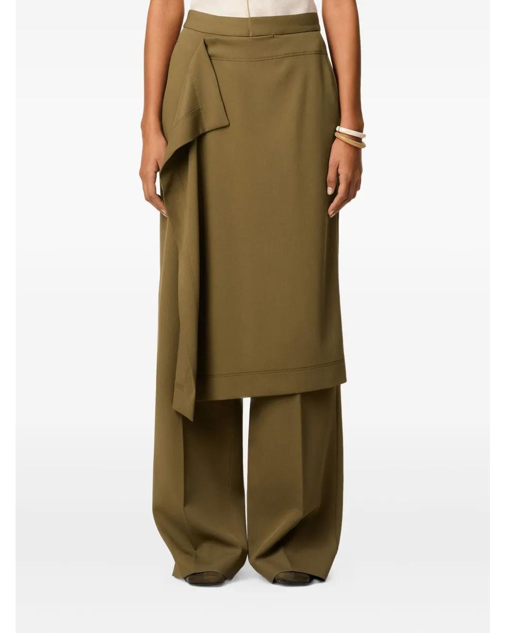 AMI Wollen Broek Met Gedrapeerd Detail in het Green