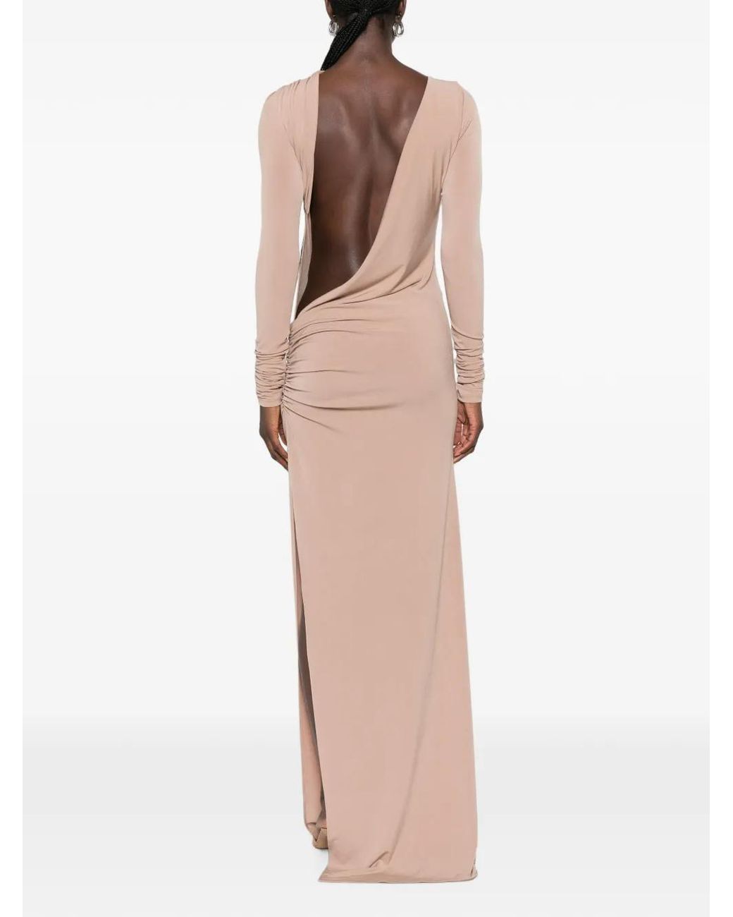 ANDAMANE Pink Sophie Ruched Open-Back Maxi Dress