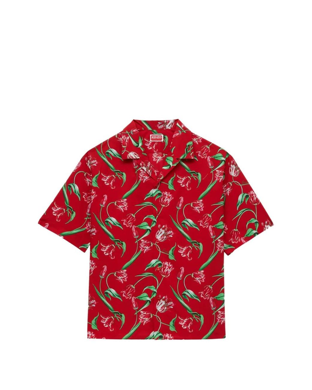 KENZO Red Tulip-Print Short-Sleeve Shirt for men