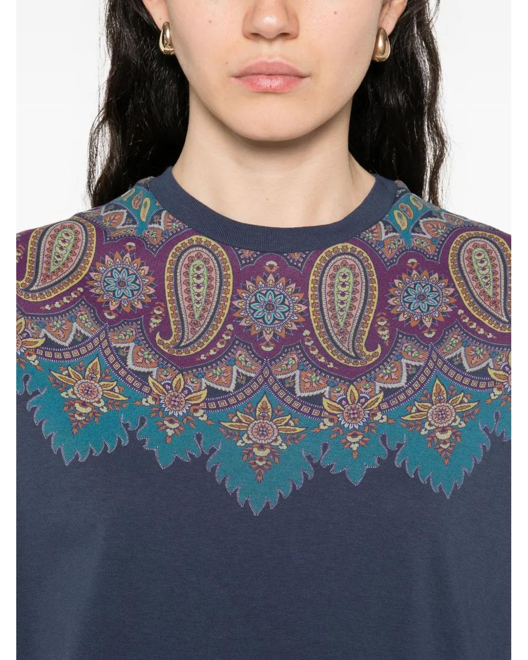Etro Blue Paisley-Print Cotton T-Shirt