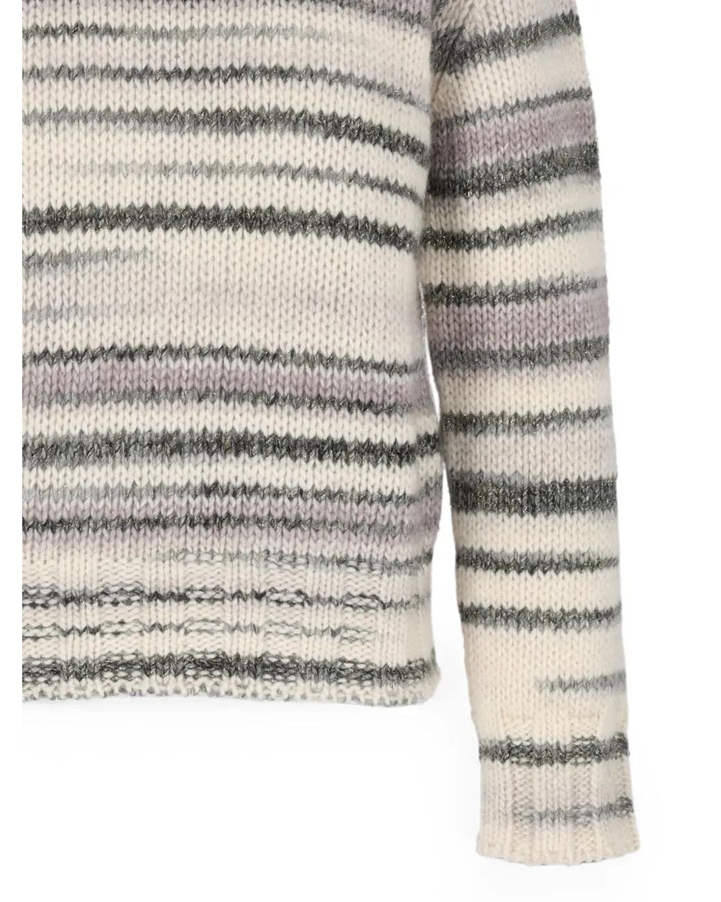 Kangra White Striped Turtleneck Sweater