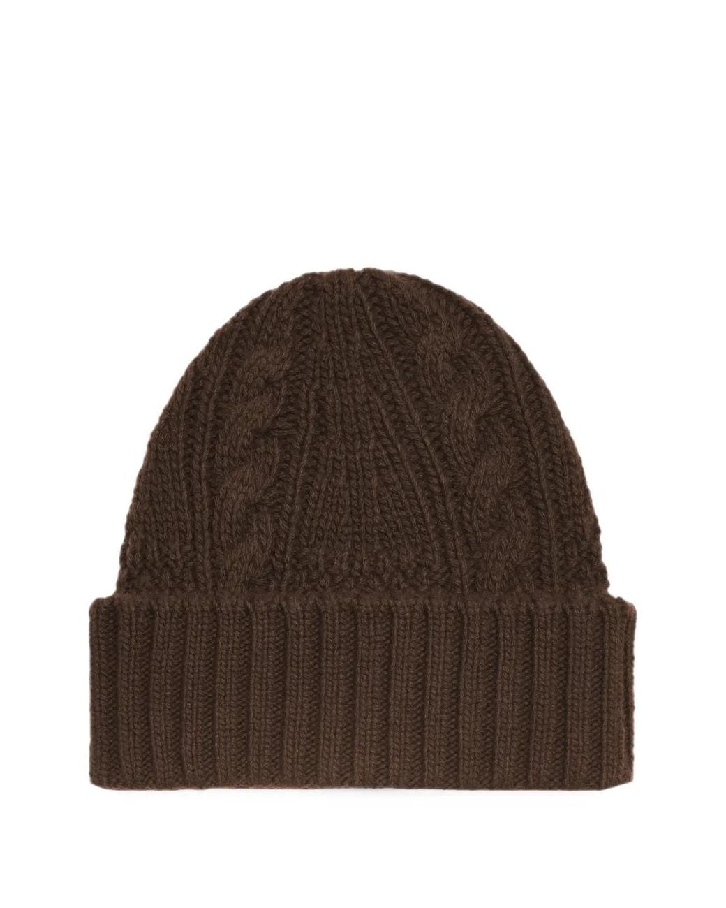Bompard Brown Cable-Knit Cashmere Beanie Hat