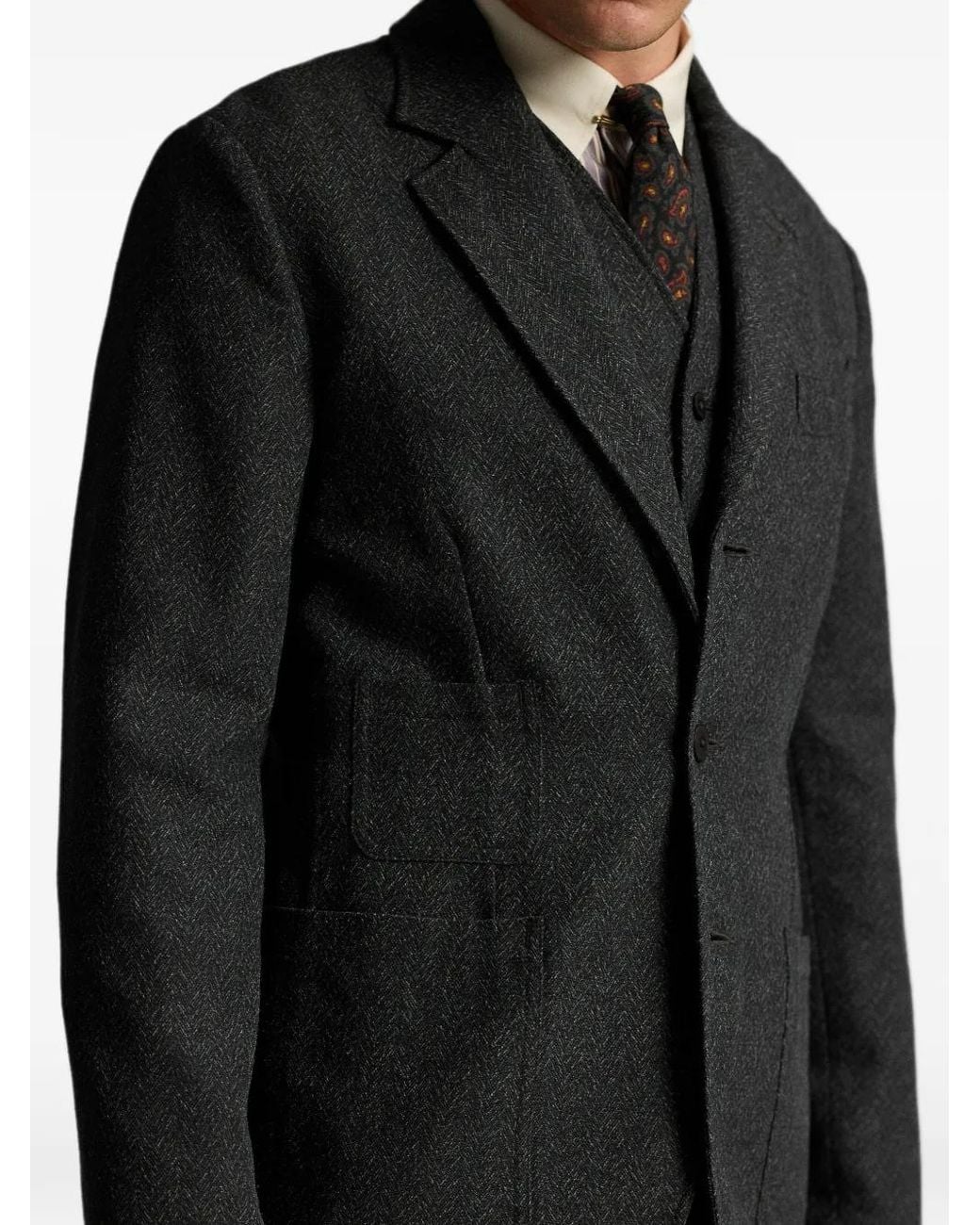 RRL Black Herringbone-Pattern Single-Breasted Blazer for men
