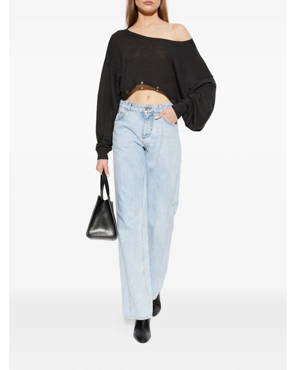 IRO Black Destinee Cropped Off-Shoulder Top