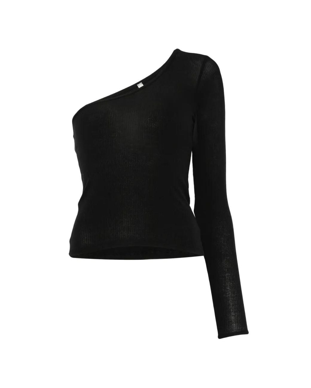 Baserange Black One-Shoulder Ribbed-Knit Top
