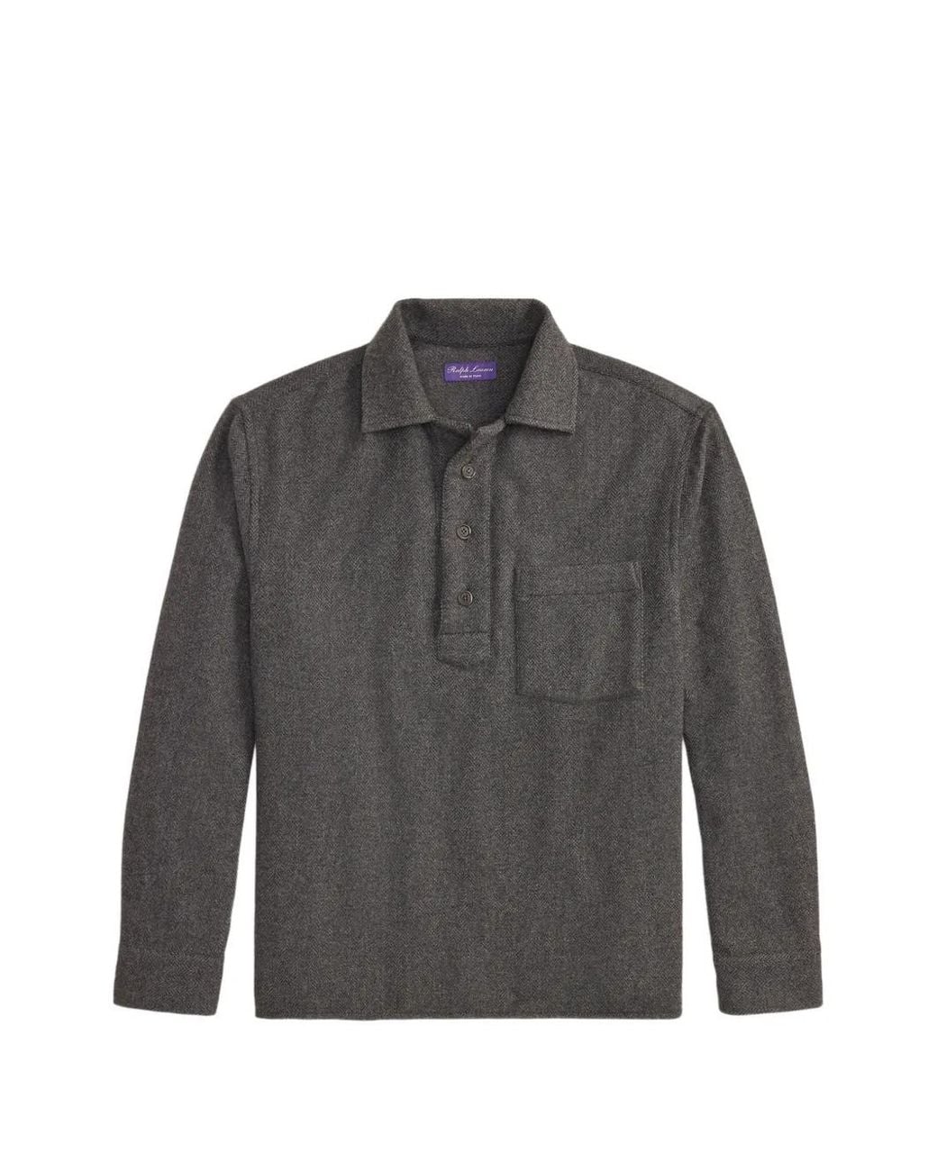 Ralph Lauren Gray Herringbone-Weave Long-Sleeve Shirt for men