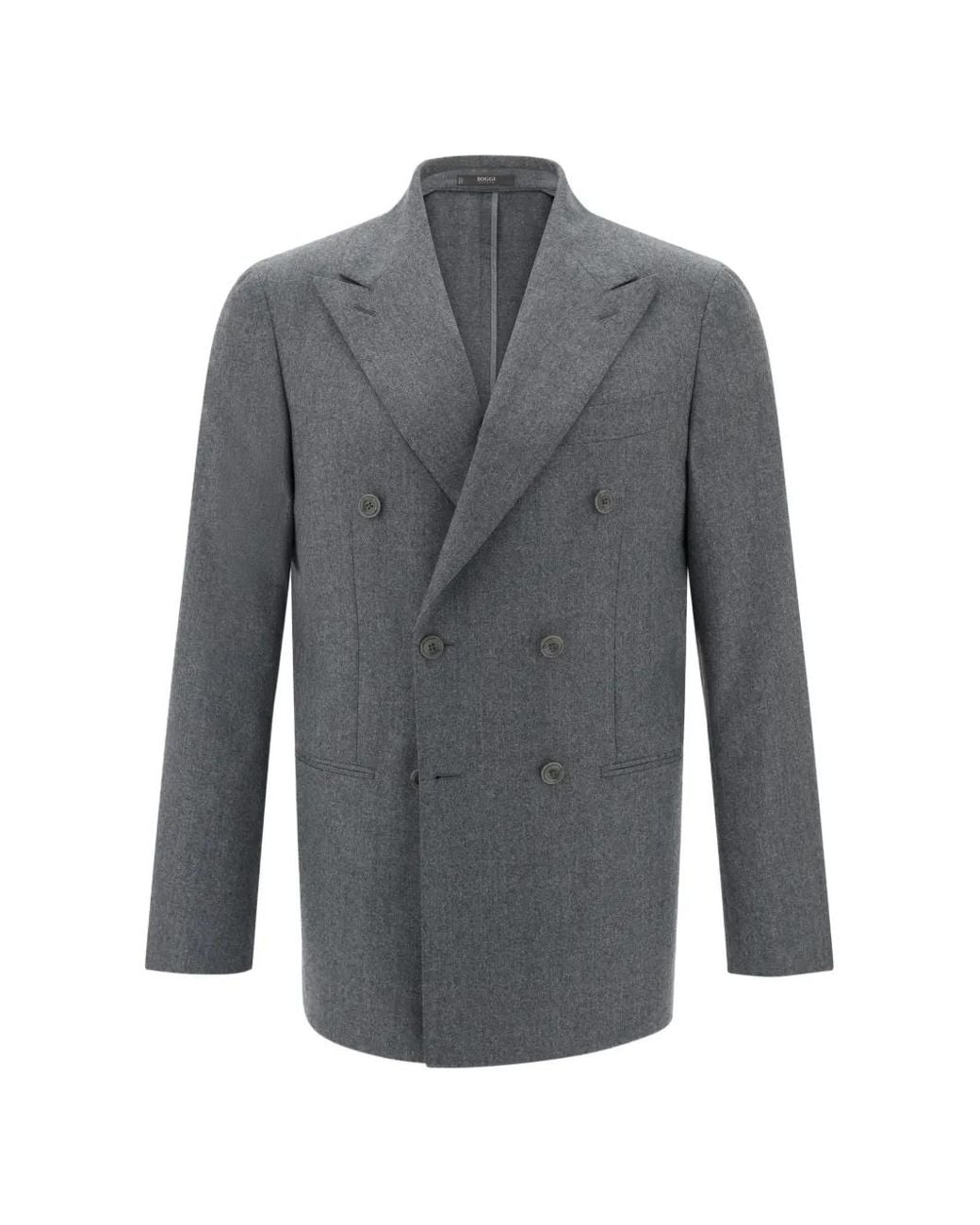 Boggi Gray Double-Breasted Wool Flannel Blazer for men