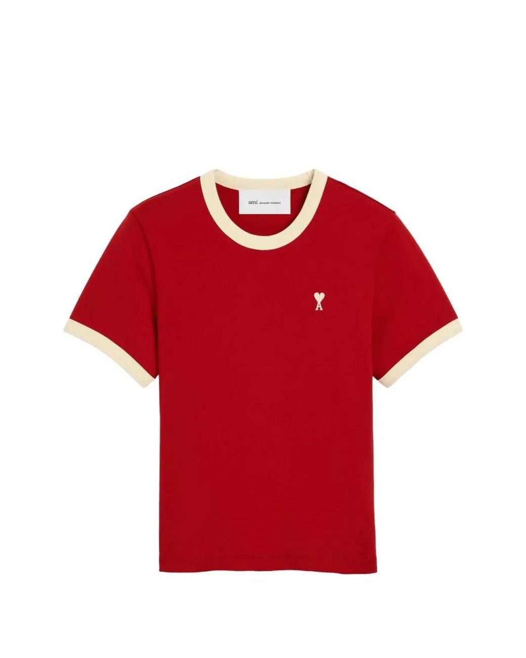 AMI Red Contrasted Cotton T-Shirt With Ami De Coeur