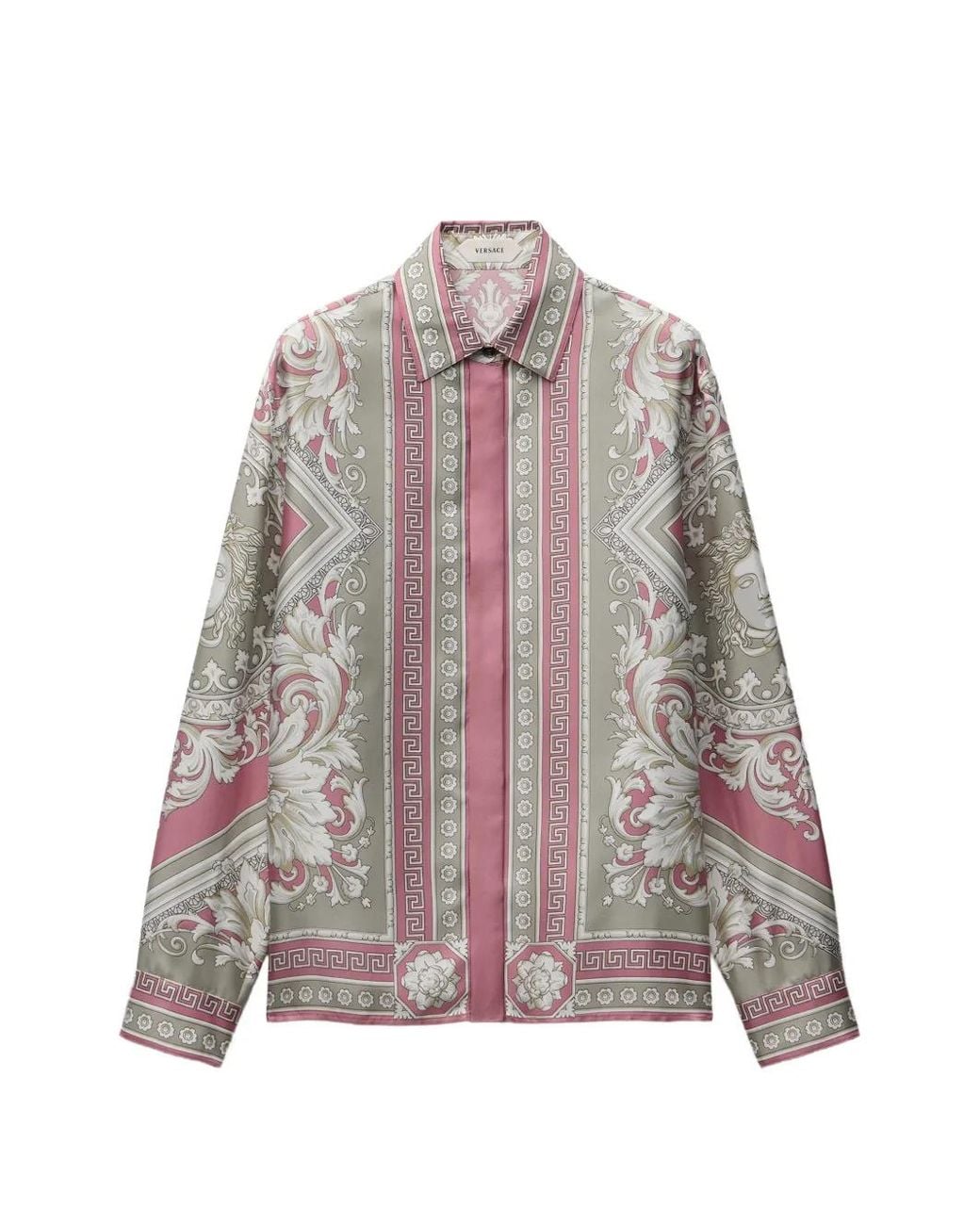 Versace Gray Printed Silk Twill Shirt