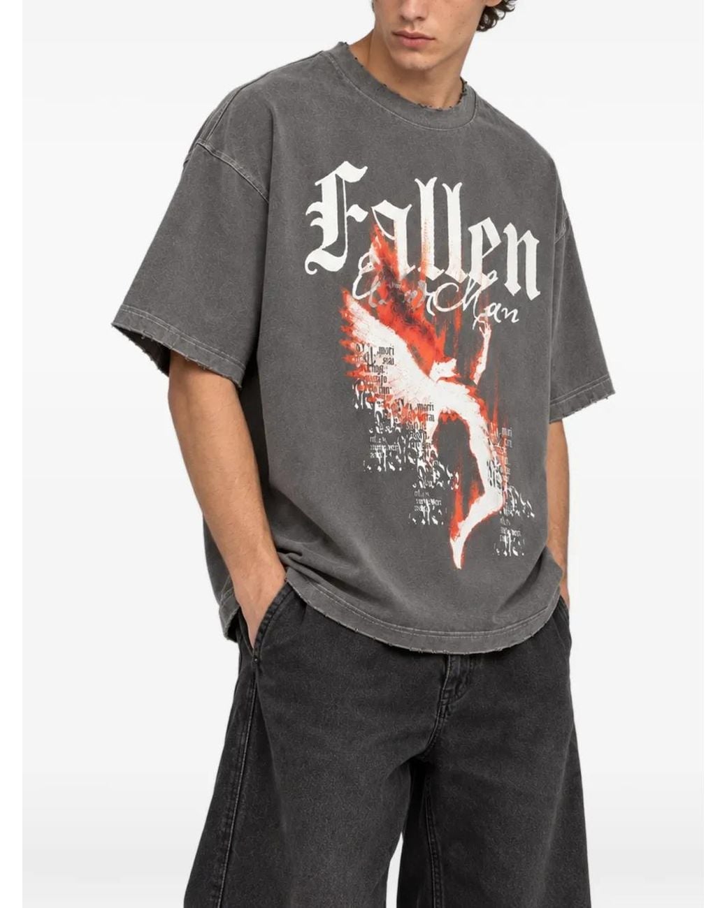 WARMAN Gray Graphic-Print Distressed T-Shirt for men