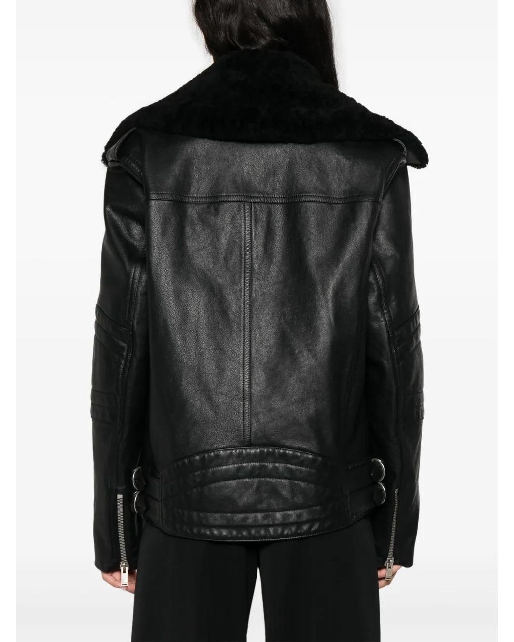 Saint Laurent Black Biker Leather Jacket With Removable Collar