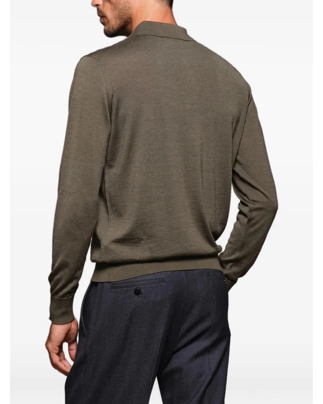 Caruso Green Long-Sleeve Polo Shirt for men