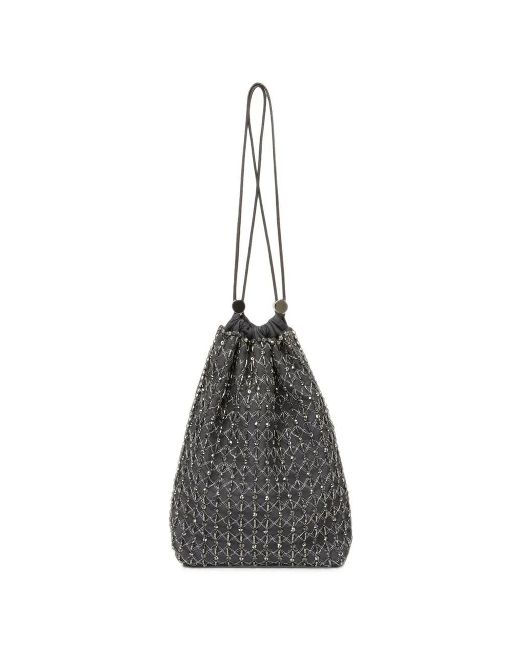 Fabiana Filippi White Moonlight Bead-Embellished Drawstring Bucket Bag