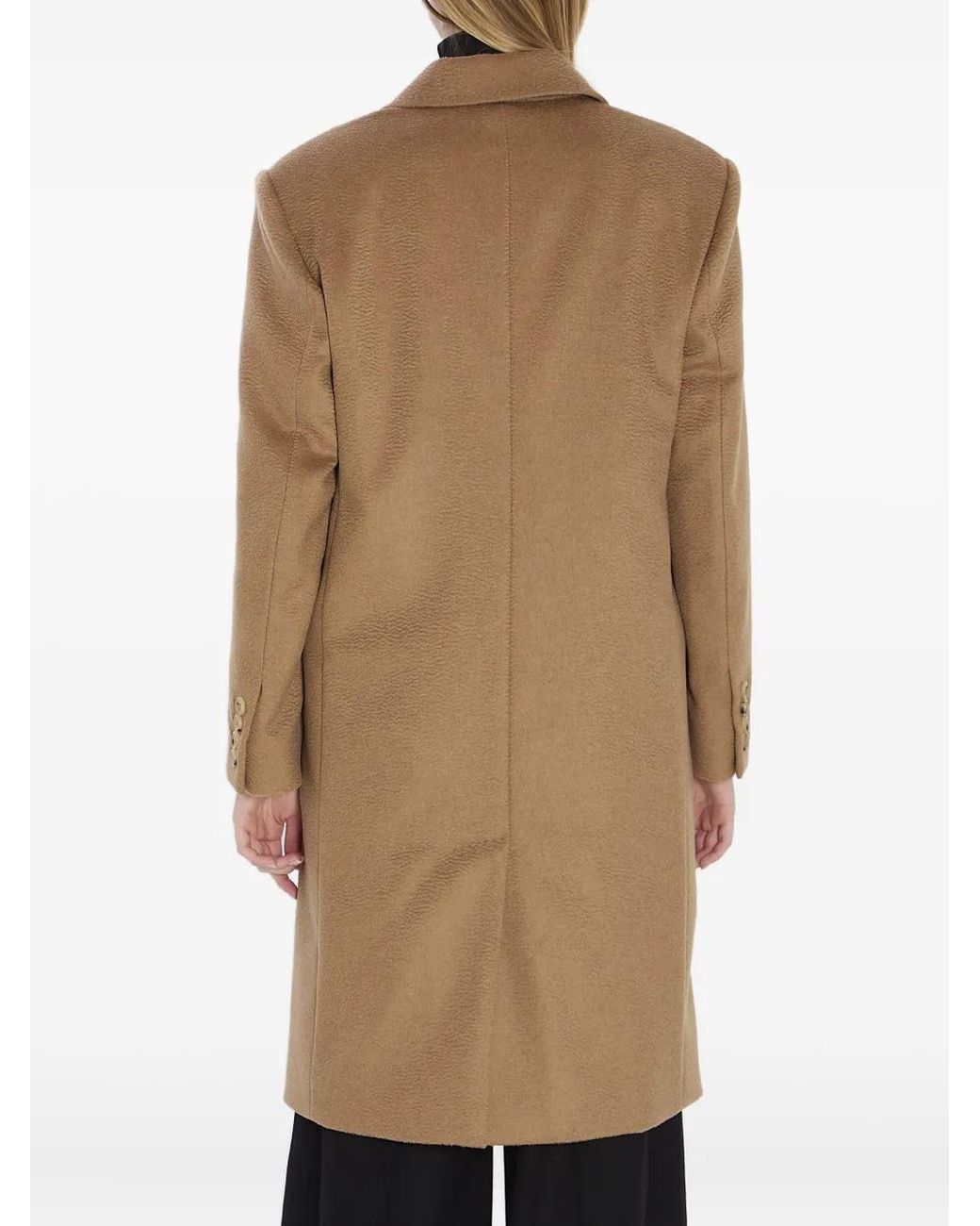 Max Mara Natural Double-Breasted Coat Featuring Pointed Lapels