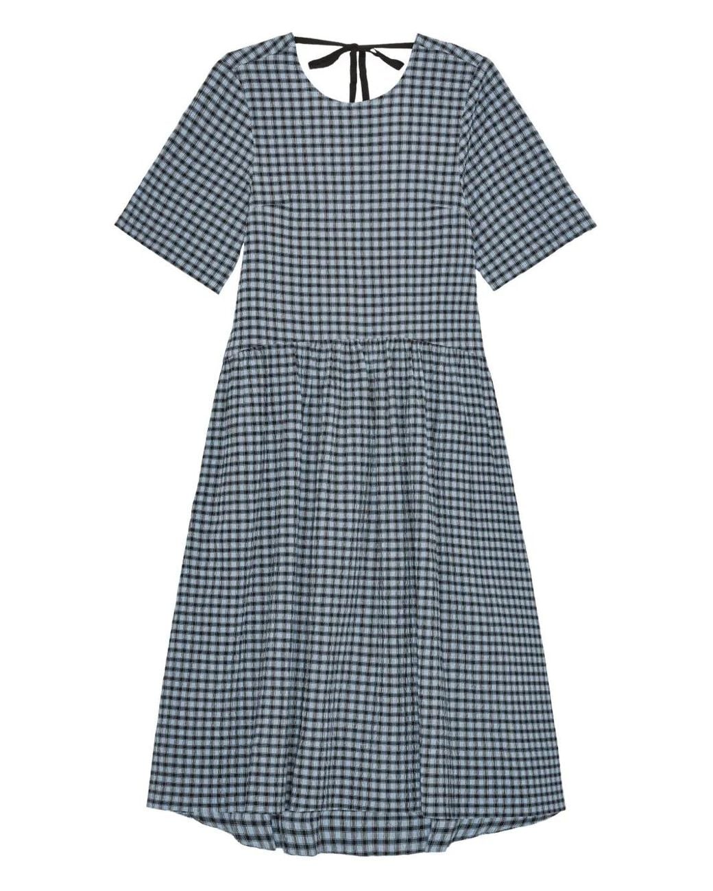 ganni blue plaid dress Plaid Print Mini Dress
