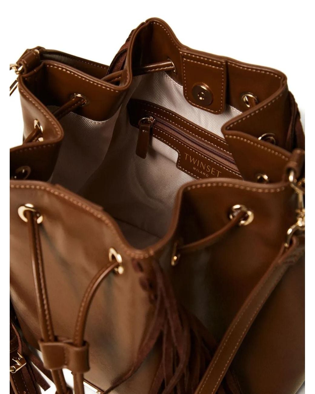 Twinset Fringe Bucket-Tas Met Trekkoord in het Brown