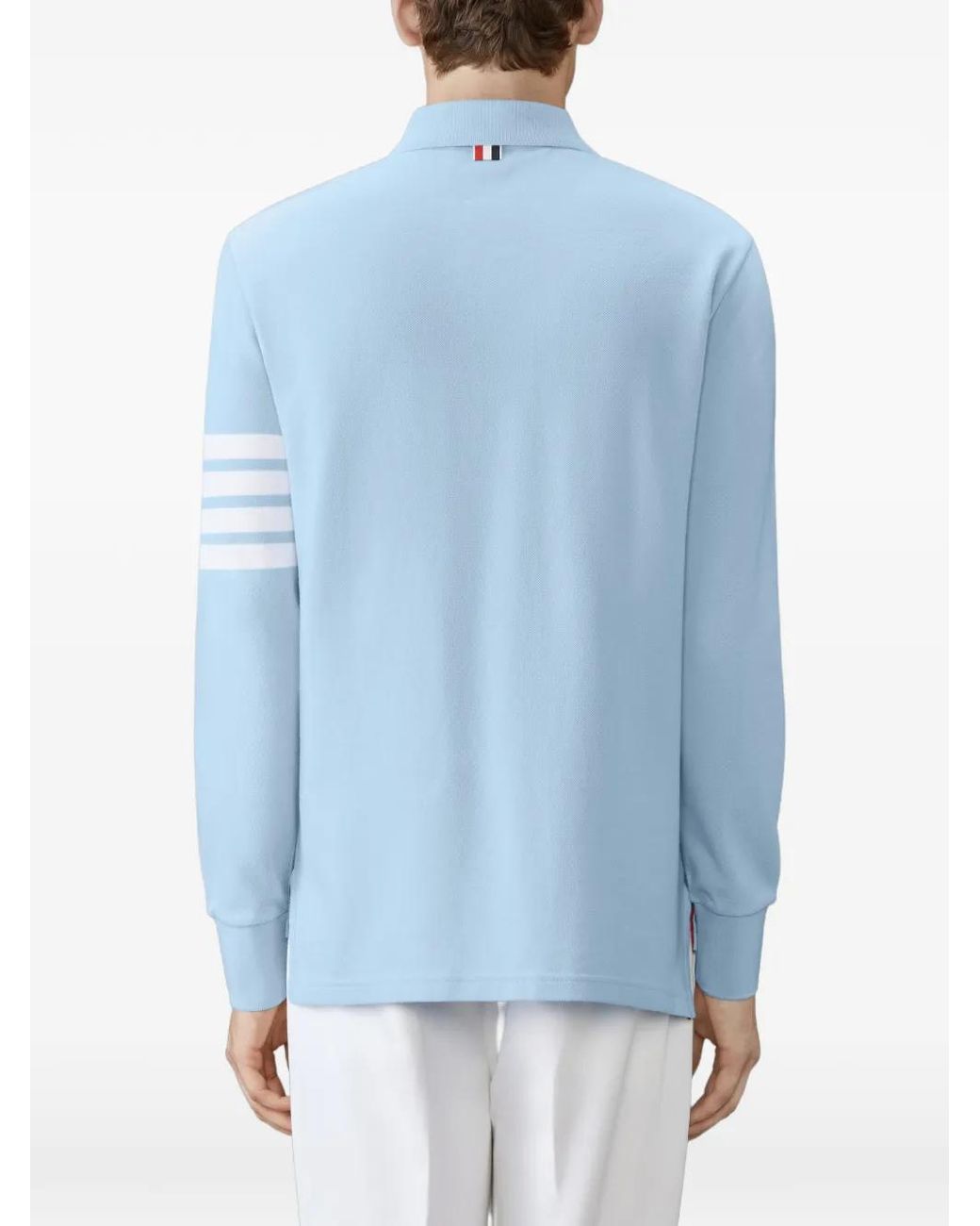 Thom Browne Blue Cotton Pique 4-Bar Long Sleeve Polo for men