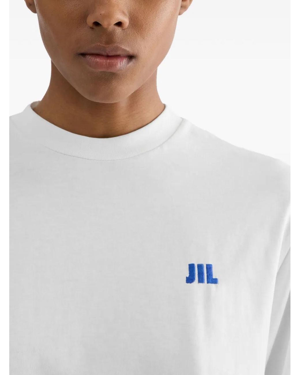 Jil Sander White T-Shirt À Logo Brodé Et Manches Longues