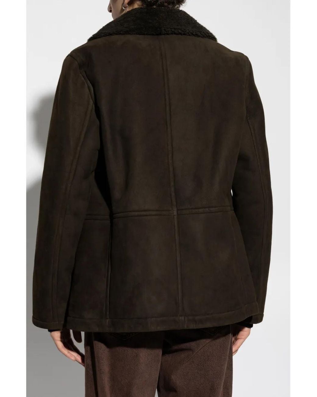 Yves Salomon Black Double-Breasted Leather Jacket for men