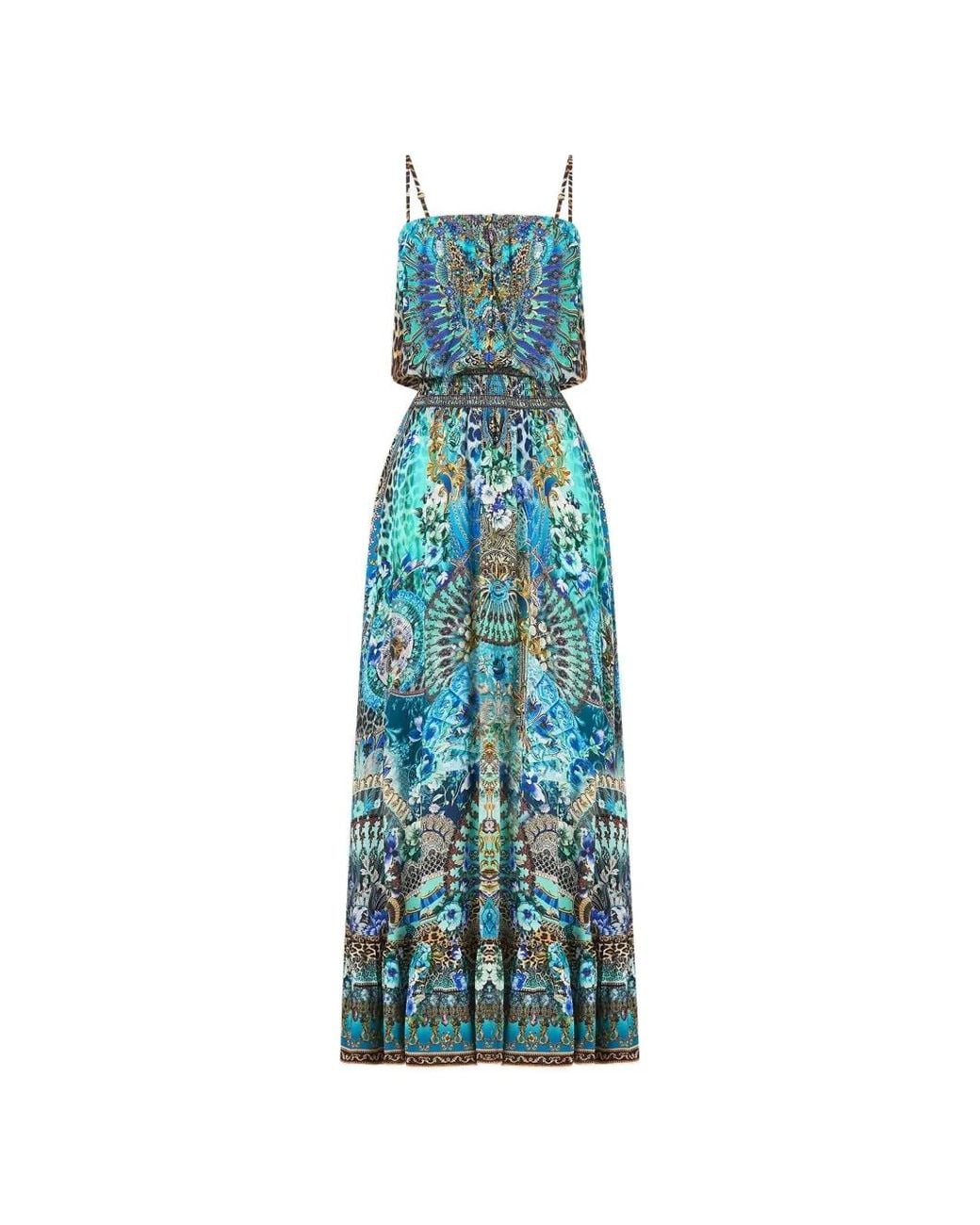 Camilla Blue Robe Fleurie À Taille Froncée