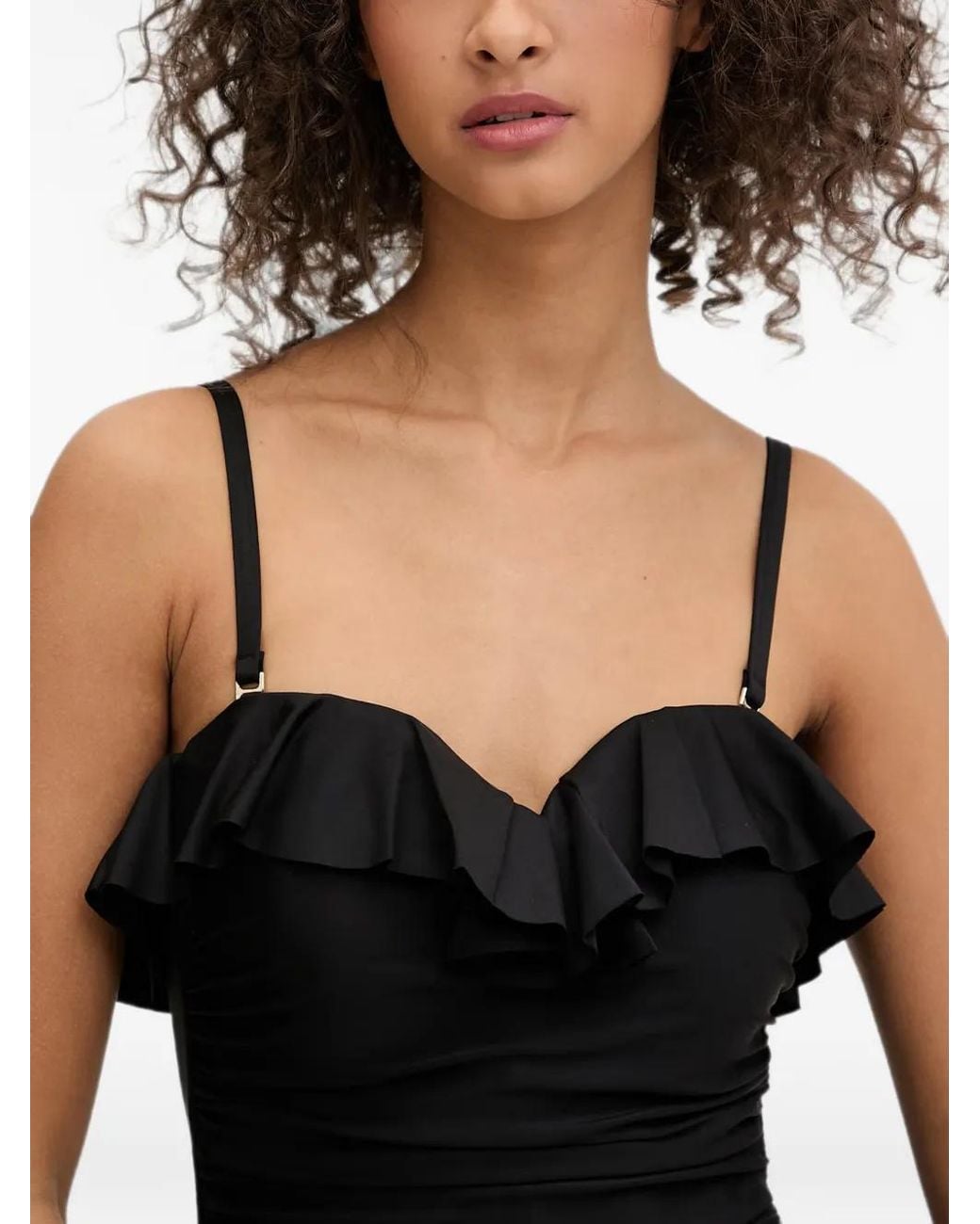 DKNY Black Ruffled Ruched Swimsuit