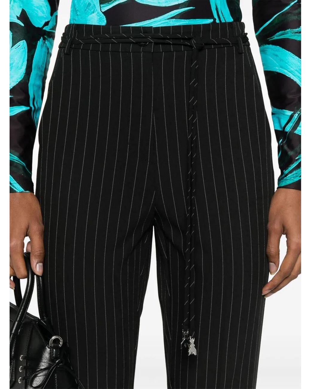 Patrizia Pepe Black Ruched-Detailed Pinstriped Trousers