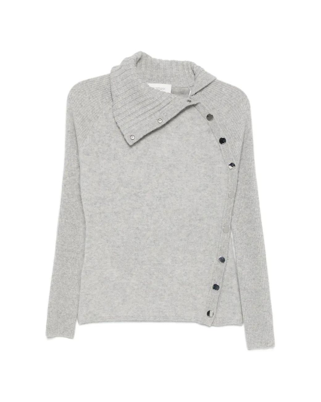 Sportmax Gray Asymmetric-Fastening Ribbed-Sleeve Knit