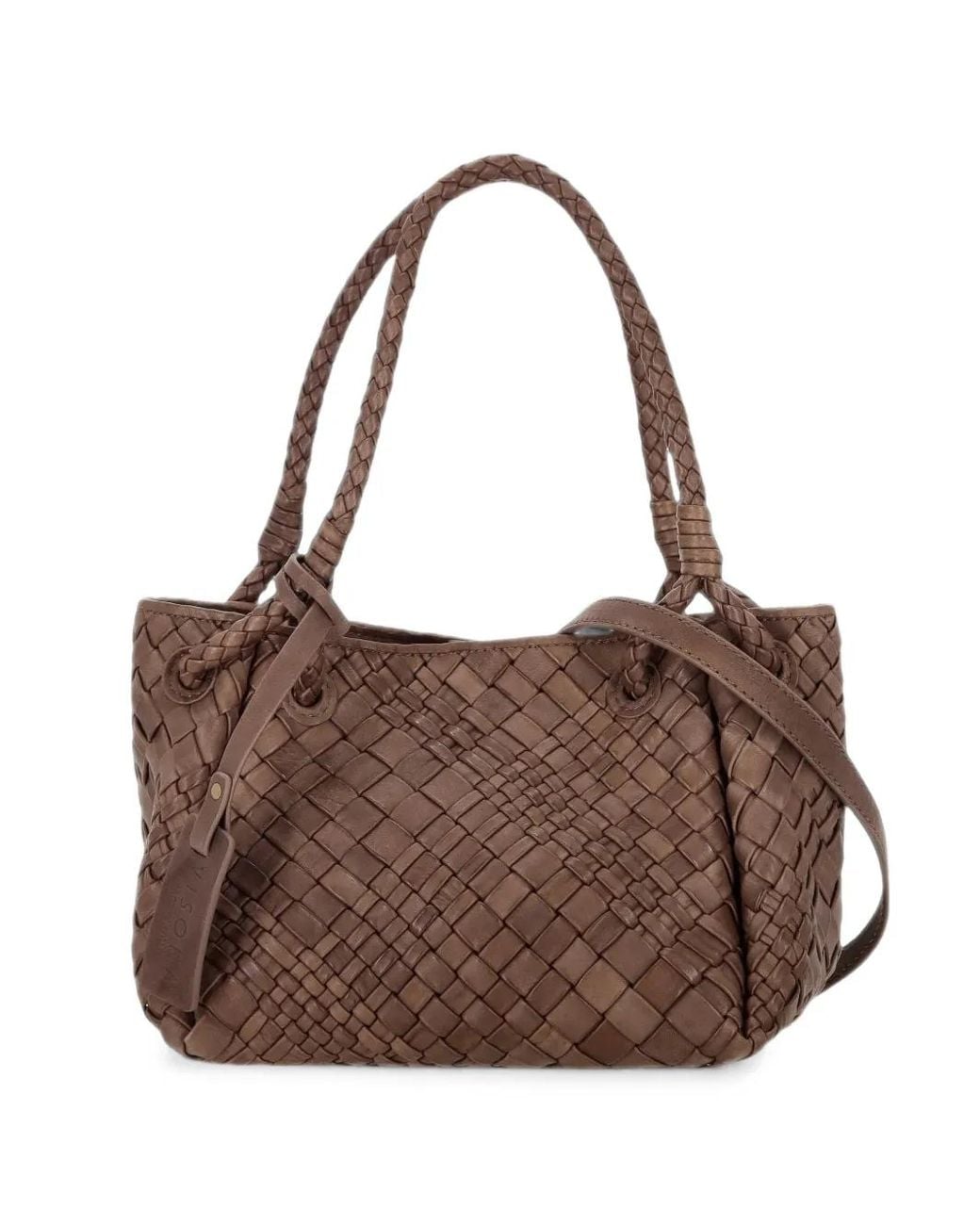 VISONA Brown Woven-Design Leather Tote Bag