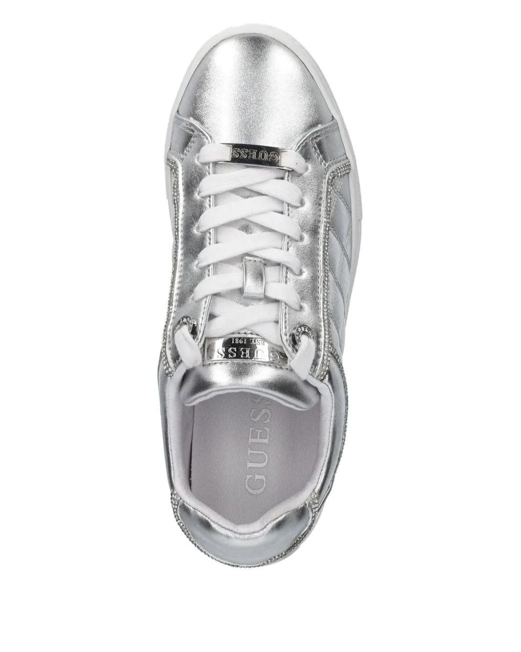 Guess White Gratea Quilted Metallic-Effect Sneakers
