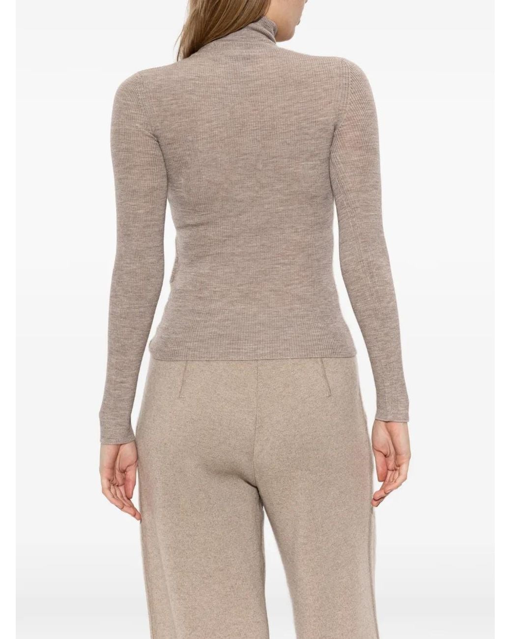 Max Mara Natural Ribbed-Knit Turtleneck Sweater