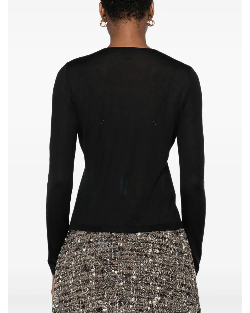 Giambattista Valli Black Lace-Insert Long-Sleeve Top