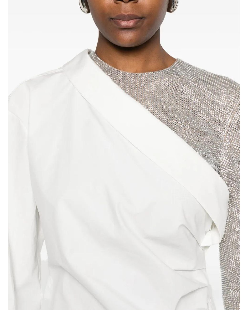 GIUSEPPE DI MORABITO White Rhinestone-Embellished Draped Dress