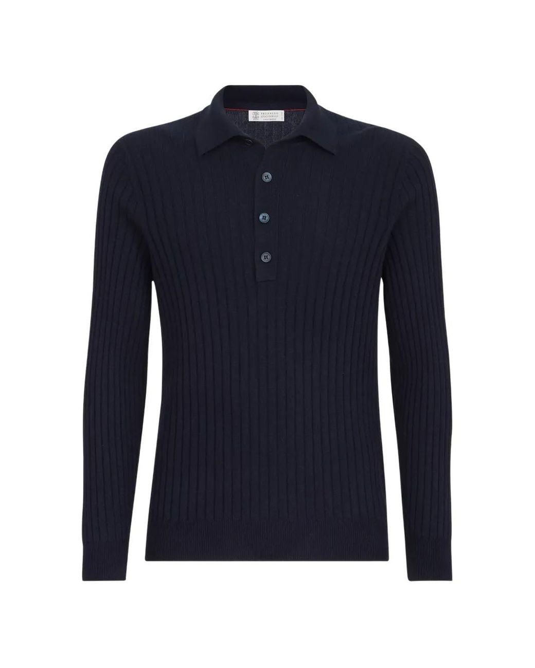 Brunello Cucinelli Blue Cashmere Rib-Knit Polo for men