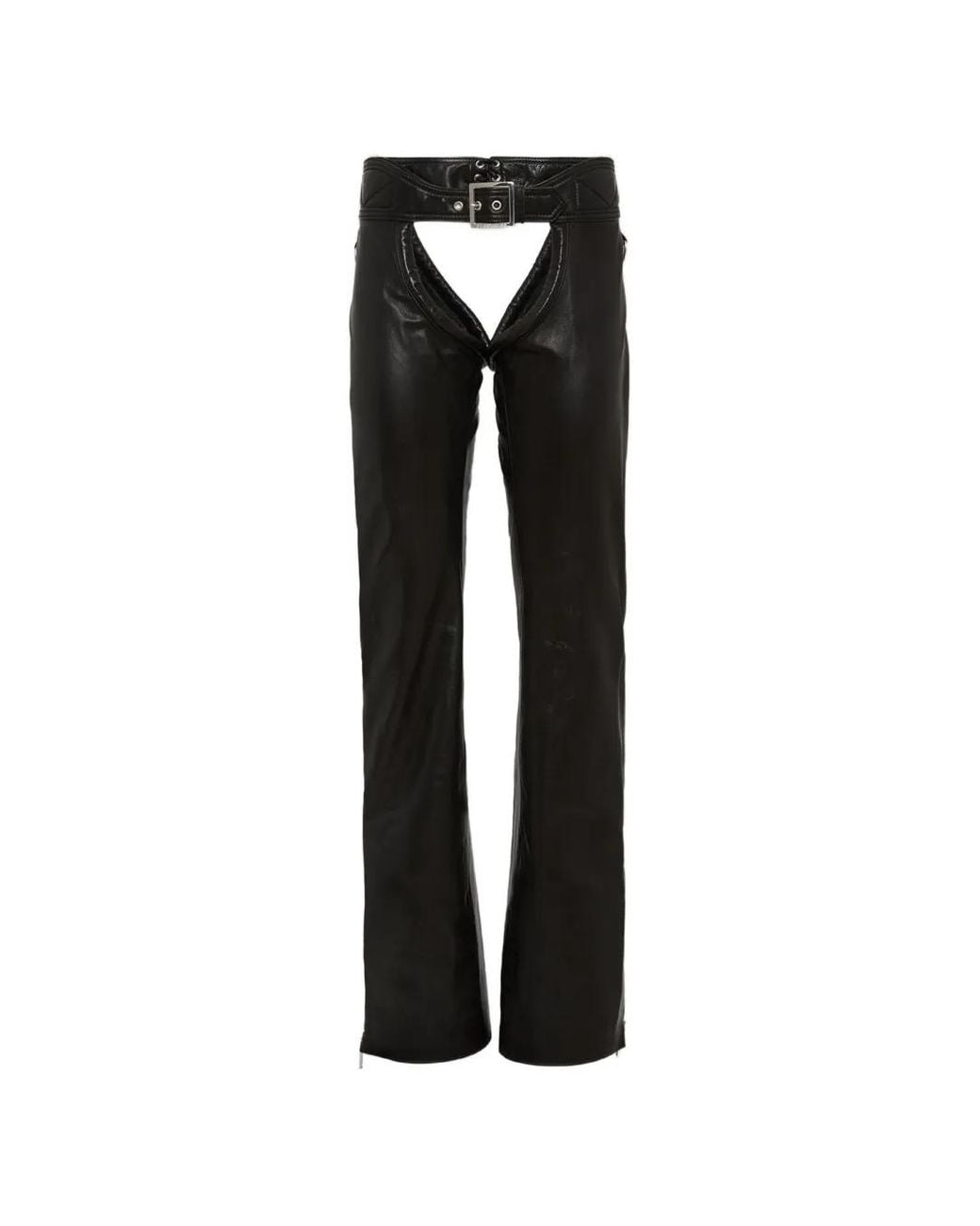 DSquared² Black Buckle Belt Leather Trousers for men