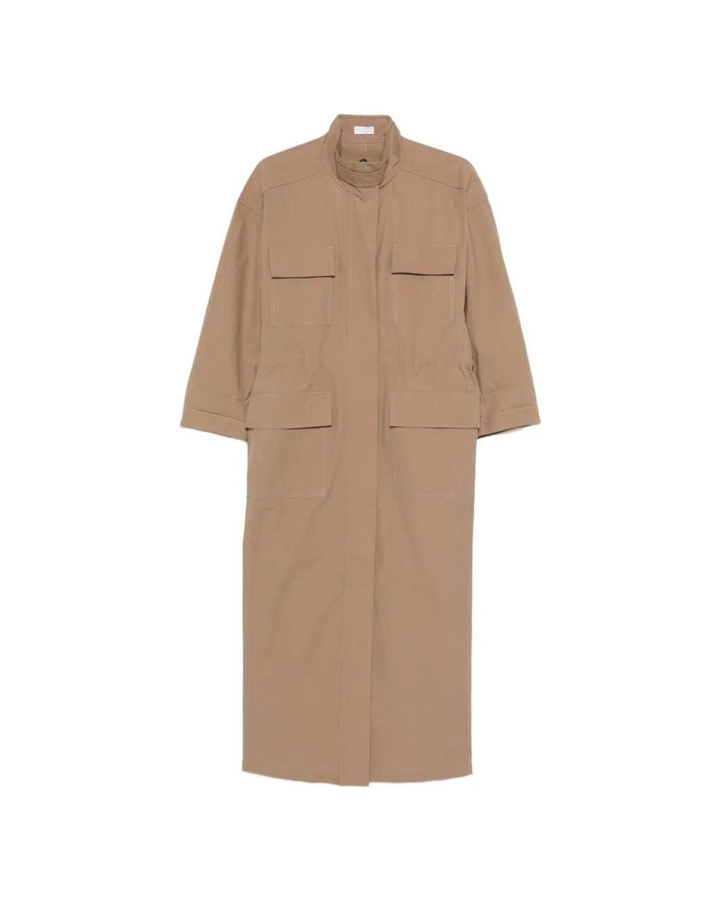 Brunello Cucinelli Natural Flap-Pocket Maxi Dress