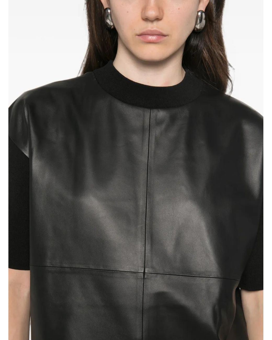 Max Mara Black Mstsegale Short-Sleeve Leather T-Shirt