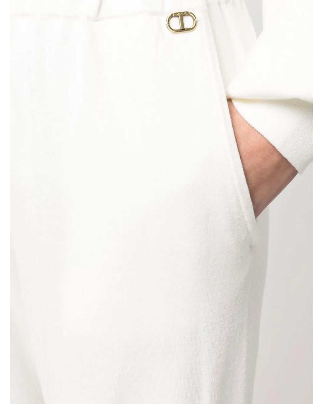 Twinset White Wide-Leg Knitted Trousers