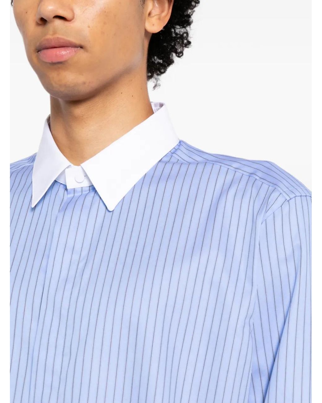 Tom Ford Blue Vertical-Stripe Contrast-Cuff Shirt for men