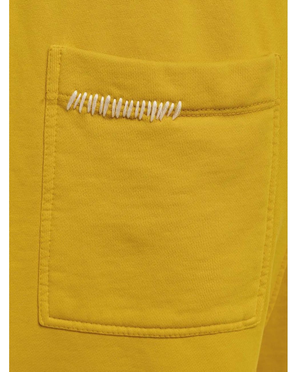 Laneus Yellow Drawstring Fleece Shorts for men