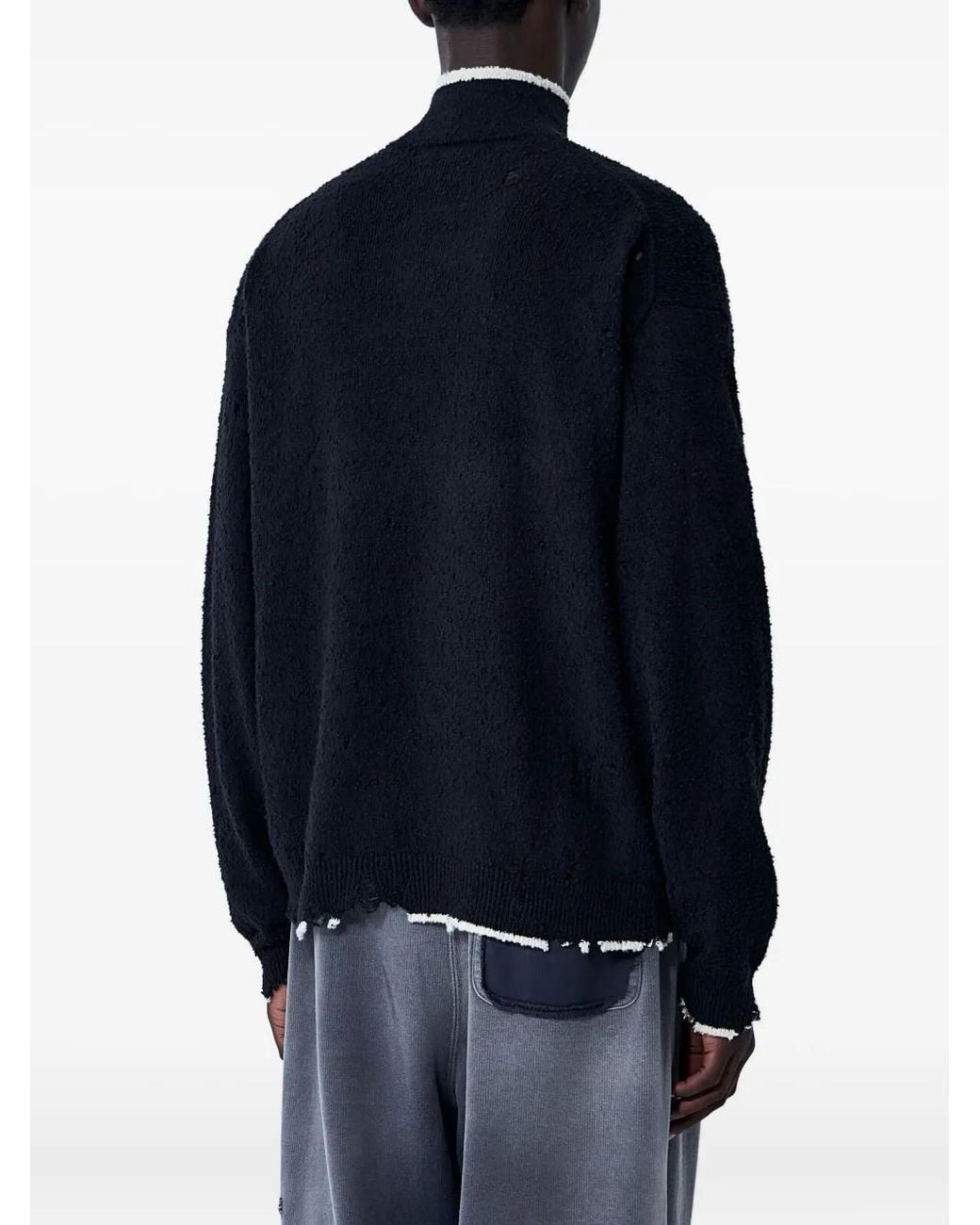 Maison Mihara Yasuhiro Blue Distressed Half-Zip Sweater for men
