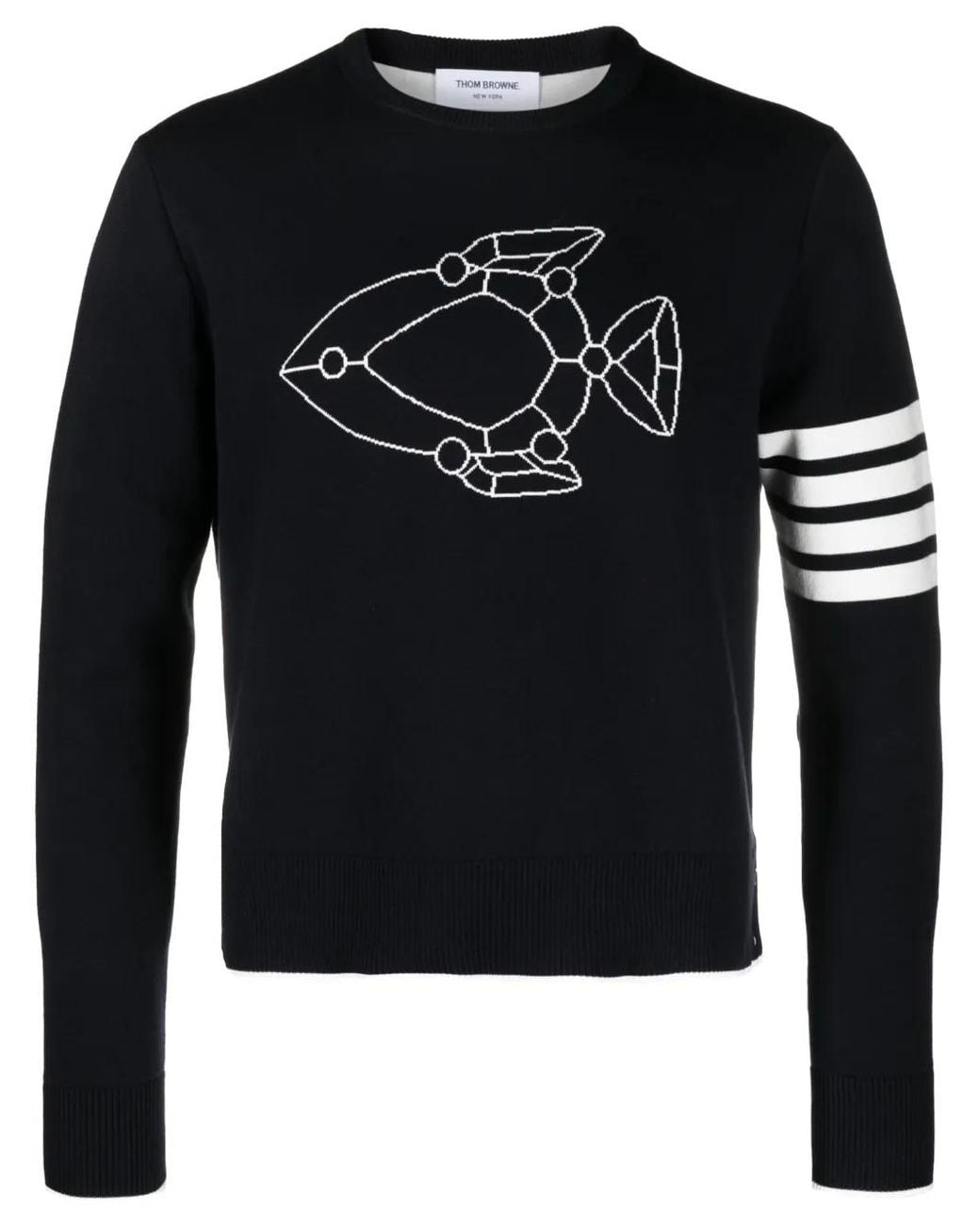 Thom Browne Black Fish Icon-Intarsia Jumper for men